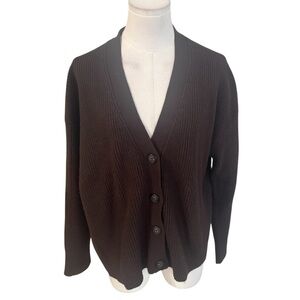 ELLIOTT LAUREN‎ Brown Cardigan Ribbed Cashmere Blend Size L Chunky Fall Winter
